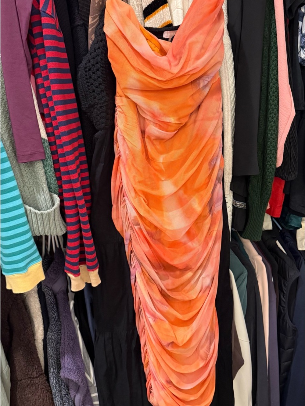 Lulu's Orange Ruched Maxi Dress